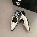Summer women’s slip-on mules with metal decoration, thick heel, and comfortable street style footwear by Plush Fashion Hub.