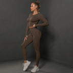 Women's seamless long sleeve yoga top by Plush Fashion Hub, made of stretchy, comfortable activewear fabric for exercise and casual wear.