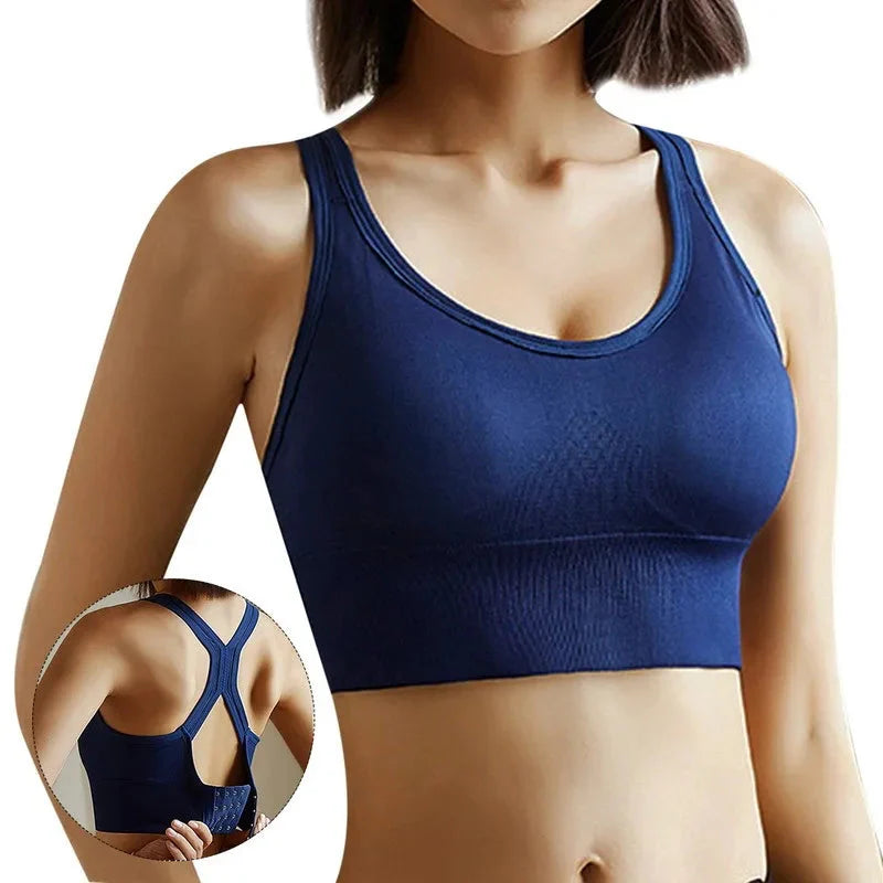 Black women's hollow push-up sports bra tank top, activewear by Plush Fashion Hub, showing front view with supportive design.