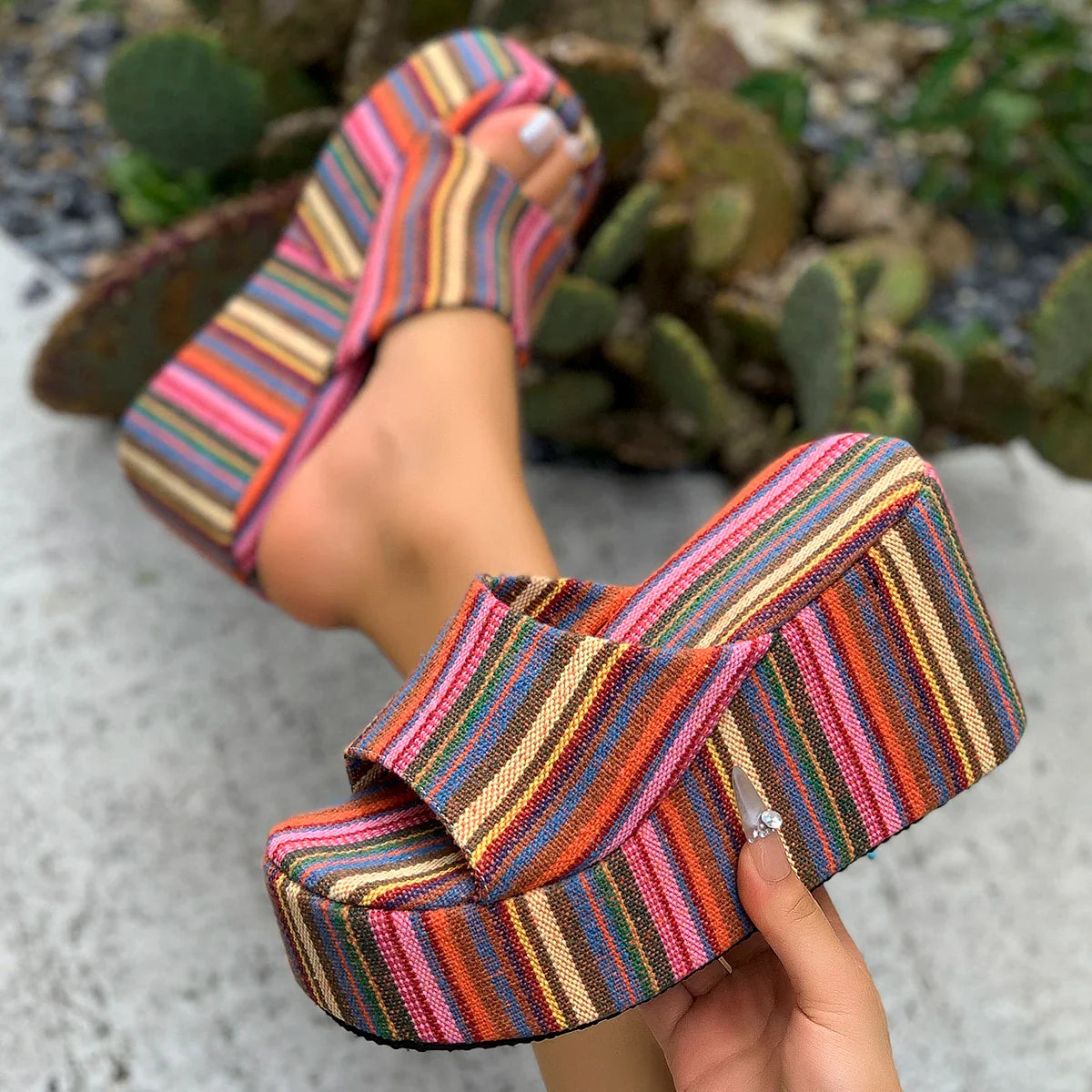Plush Fashion Hub women's summer wedge sandals with open toe design, comfortable platform heels, stylish high heels for women.