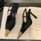 Elegant women’s pointed toe pumps by Plush Fashion Hub featuring high heels, slingback design, perfect for street style and formal occasions.