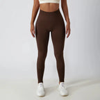 Seamless ribbed yoga leggings by FitiqueFit featuring tummy control fit, high-waisted activewear for comfortable movement and support.
