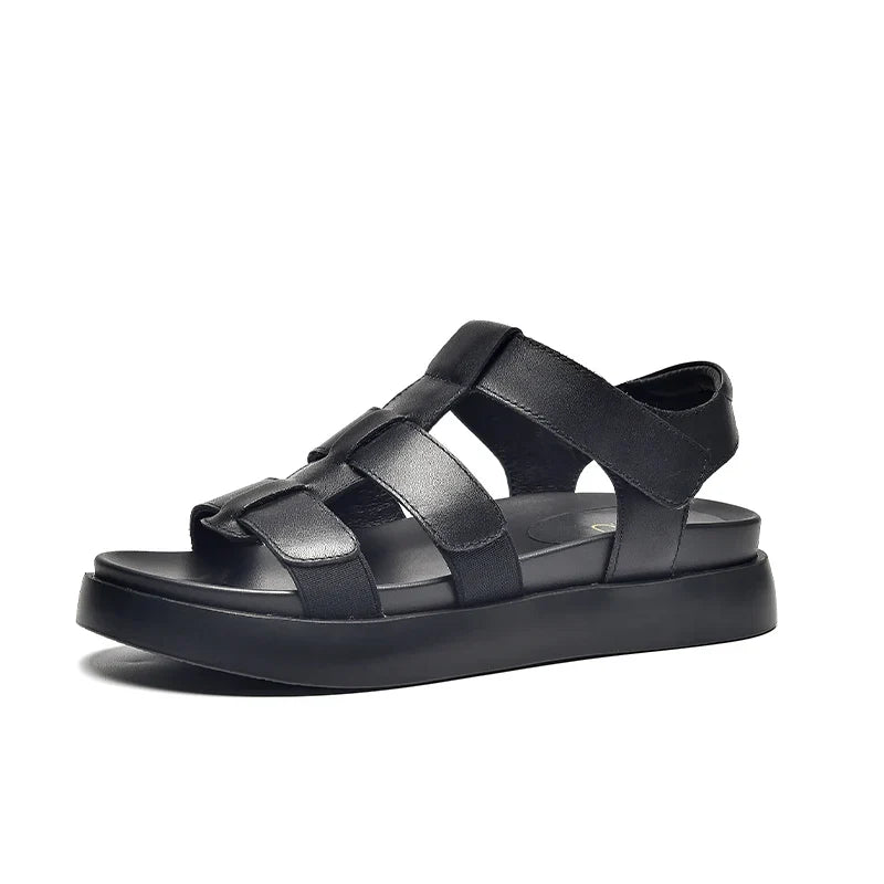BeauToday women's summer gladiator sandals in calfskin leather with open toe, T-strap, hook-and-loop closure, handmade footwear