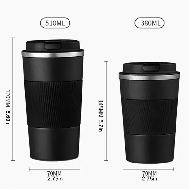 Stainless steel insulated travel mug by Plush Fashion Hub with double-layer leak-proof design, perfect for sports and outdoor use.