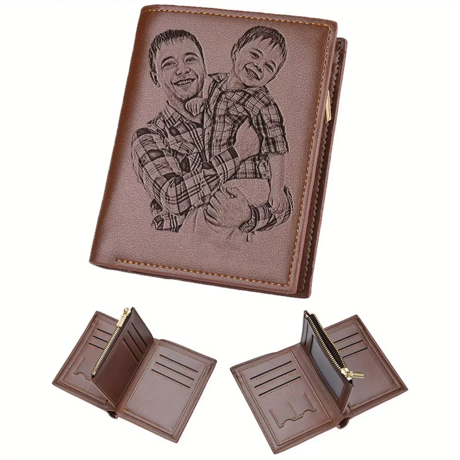Personalized men's photo wallet from Trendy Attic Store01, featuring a compact leather design with custom photo insert.