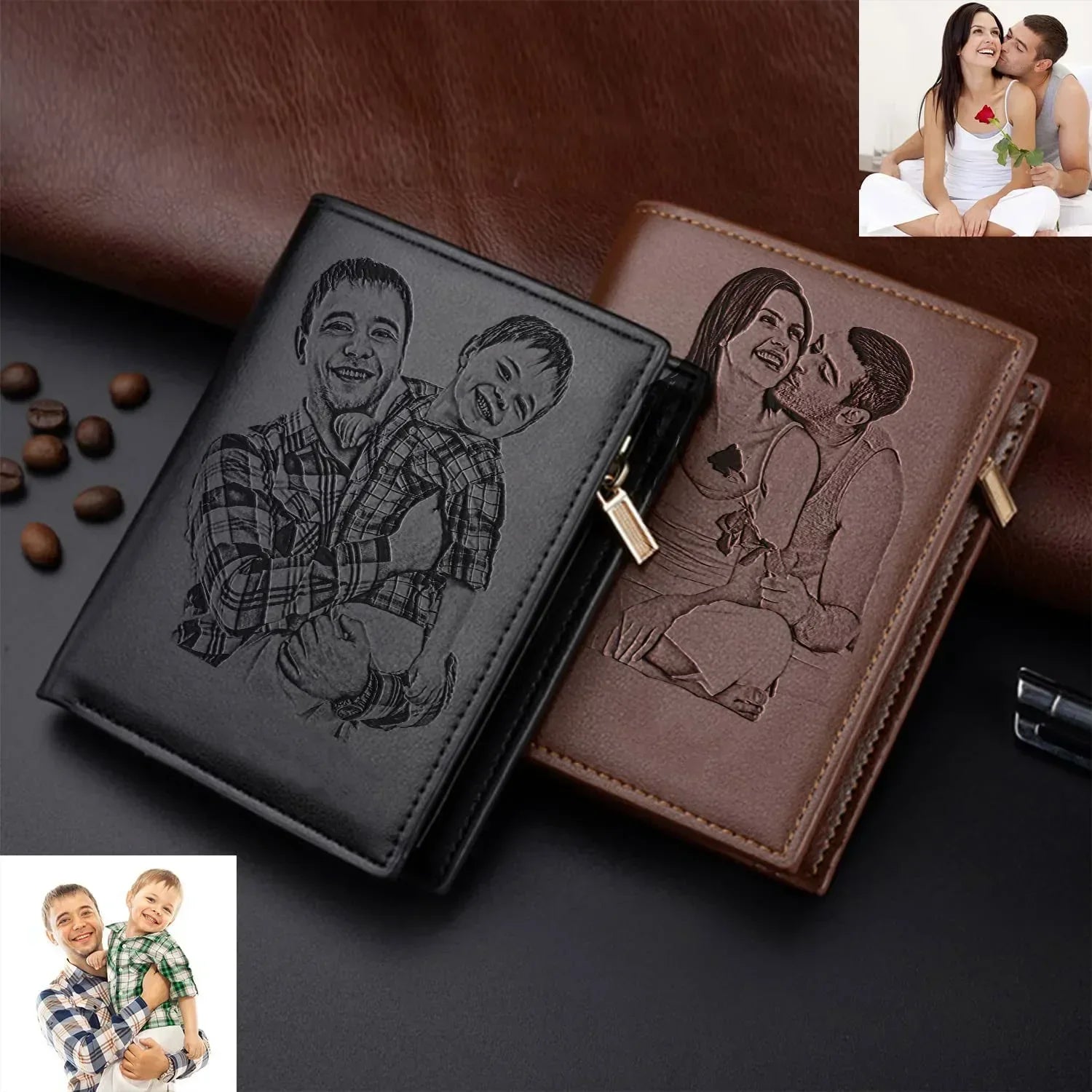 Personalized men's photo wallet by Trendy Attic Store01 featuring a custom photo insert and sleek leather design.