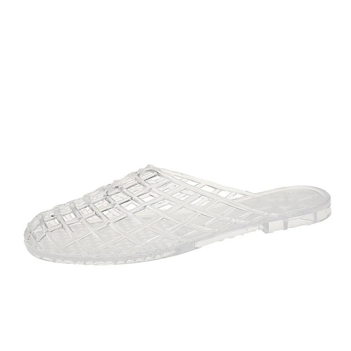 LadyShow.Store summer ladies flat-bottom jelly sandals with crystal accents, breathable plastic beach slippers, slip-on style, comfortable footwear