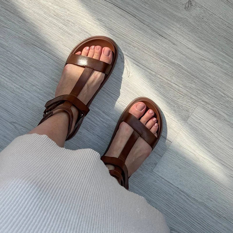 BeauToday summer gladiator sandals for women, calfskin leather, open toe, T-bar strap, handmade summer footwear.