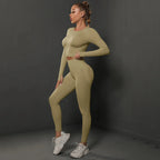 Women's seamless long sleeve yoga top by Plush Fashion Hub, shown in soft stretch fabric, ideal for activewear and yoga practice.