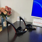 Pointed open toe high heel shoes by LadyShow.Store featuring summer outdoor slip-on stilettos in shiny patent leather for women.