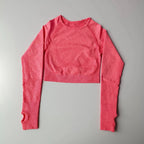 Seamless women's yoga crop top from Plush Fashion Hub, designed for activewear with a snug fit and breathable fabric.