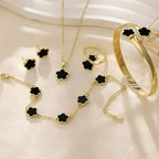 Plum Blossom Plant five-leaf necklace and earring set by Plush Fashion Hub, featuring floral jewelry with delicate plum blossom design.