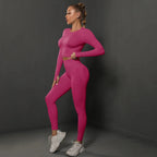 Women's seamless long sleeve yoga top by Plush Fashion Hub, shown in a comfortable, fitted activewear design for yoga or fitness.