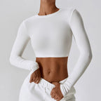 Women’s slim fit long sleeve yoga top by Plush Fashion Hub, shown in a comfortable, stretchy activewear fabric.