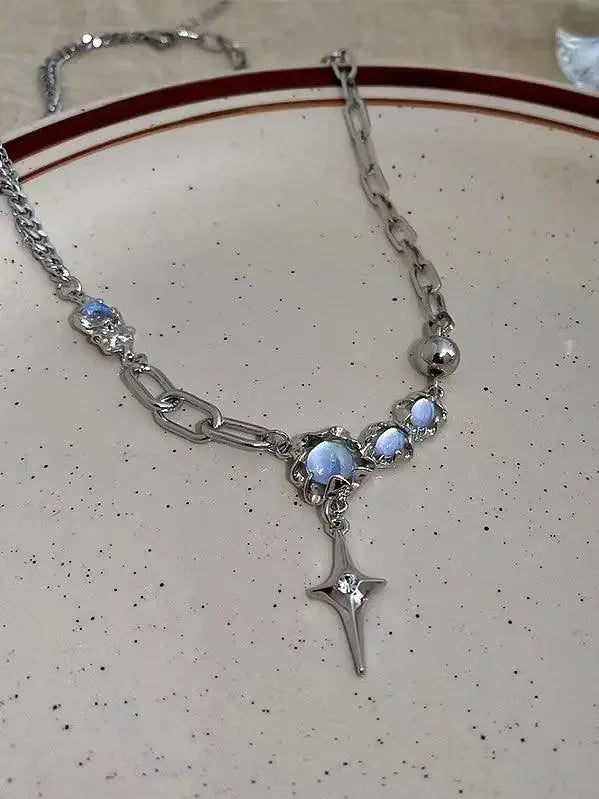 Silver Moonstone Star Necklace - Plush Fashion Hub