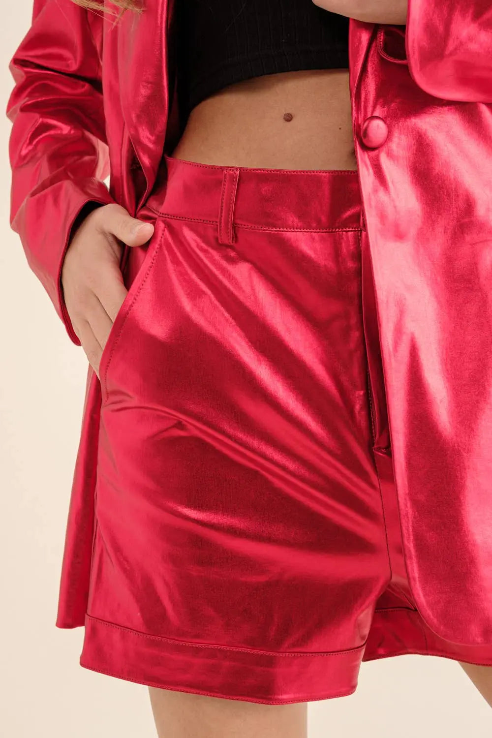 Sleek Metallic Red Blazer Set Pretty Little Patriot