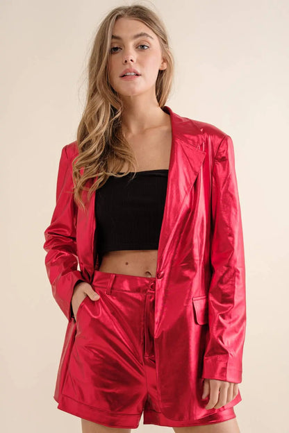 Sleek Metallic Red Blazer Set Pretty Little Patriot