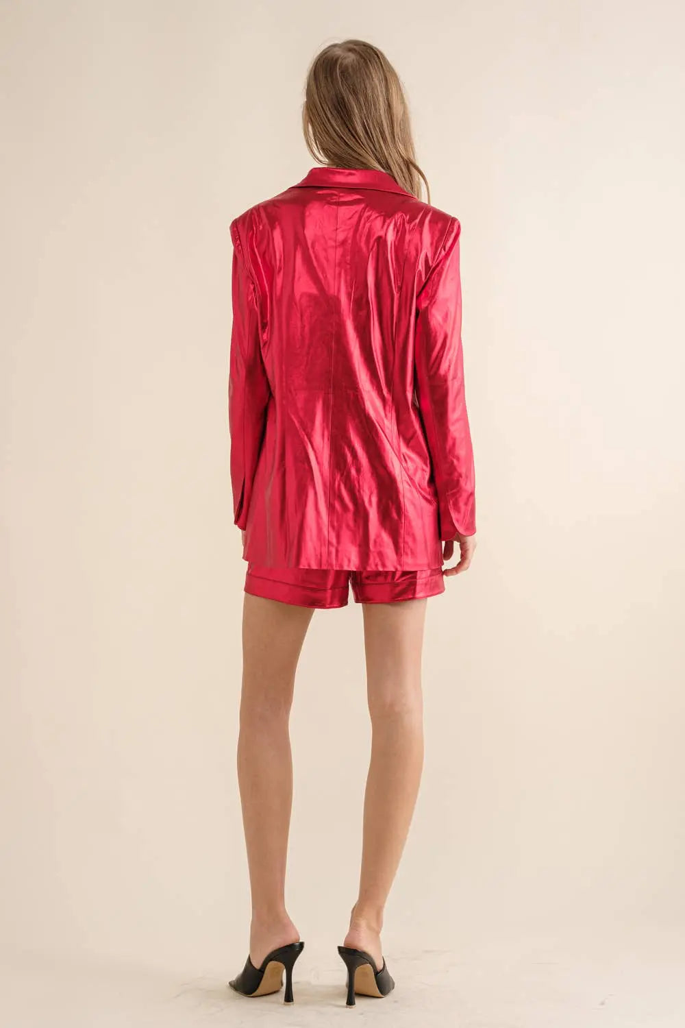 Sleek Metallic Red Blazer Set Pretty Little Patriot