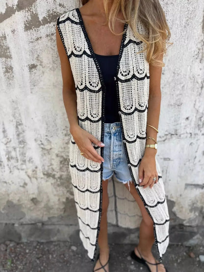 Sleeveless Crochet Longline Cardigan - Plush Fashion Hub