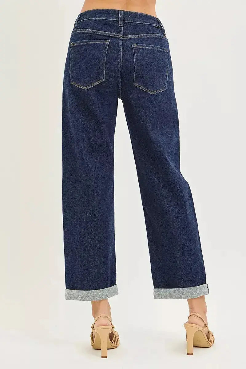 Light blue slouchy cropped boyfriend jeans with cuffed hem, casual denim from Trendsi for a relaxed, trendy look.