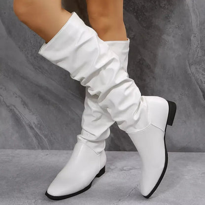 Slouchy Vegan Leather Block Heel Boots - Effortless Cool - Plush Fashion Hub