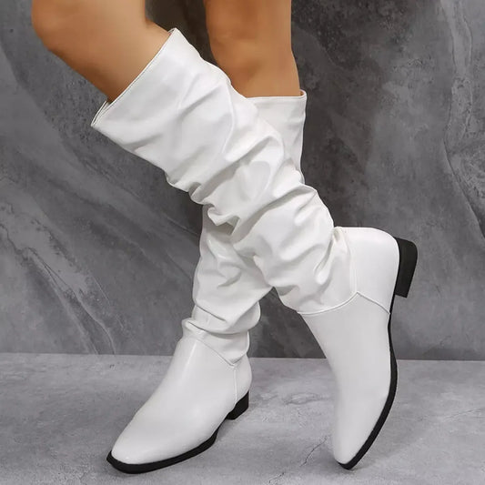 Slouchy Vegan Leather Block Heel Boots - Effortless Cool - Plush Fashion Hub