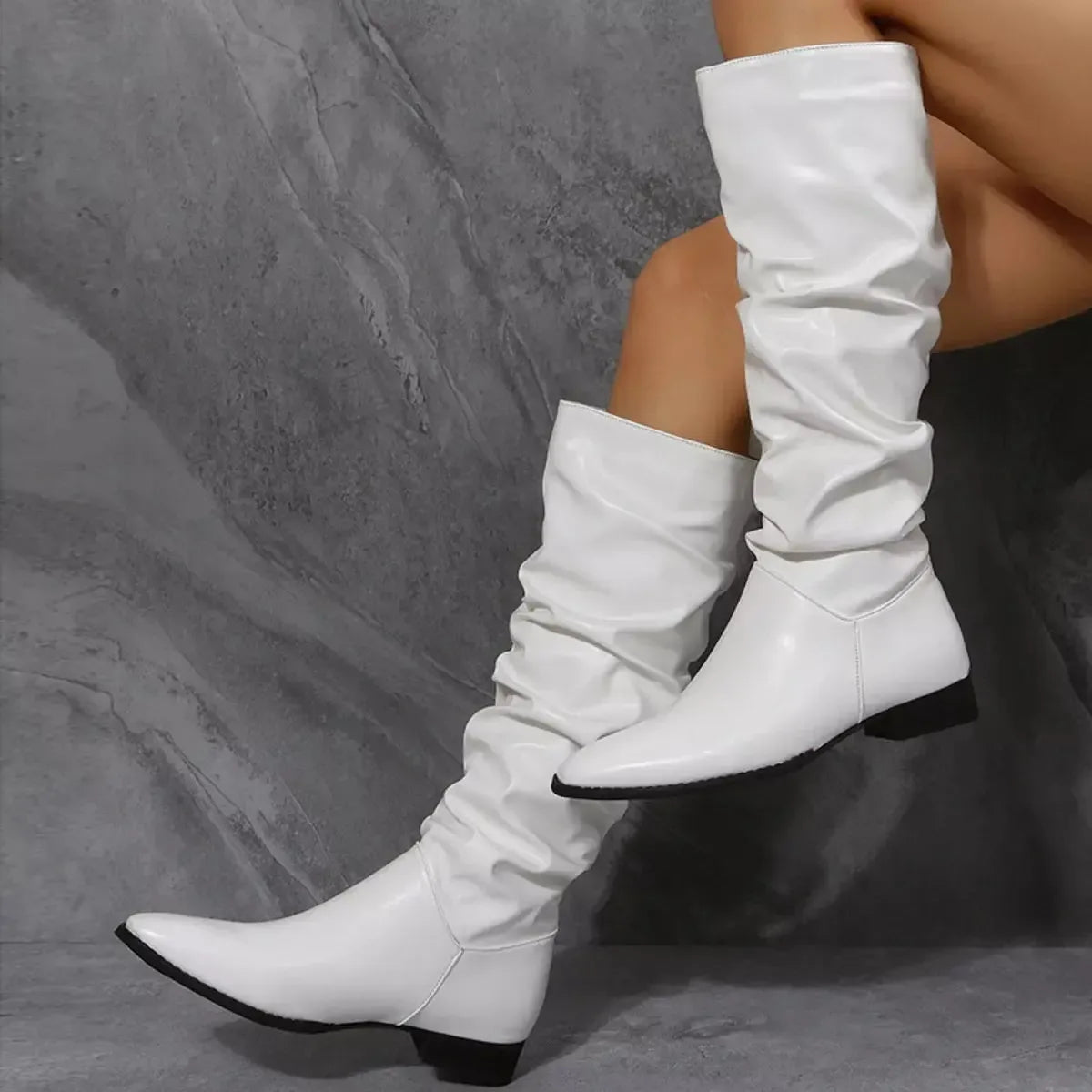 Slouchy Vegan Leather Block Heel Boots - Effortless Cool - Plush Fashion Hub