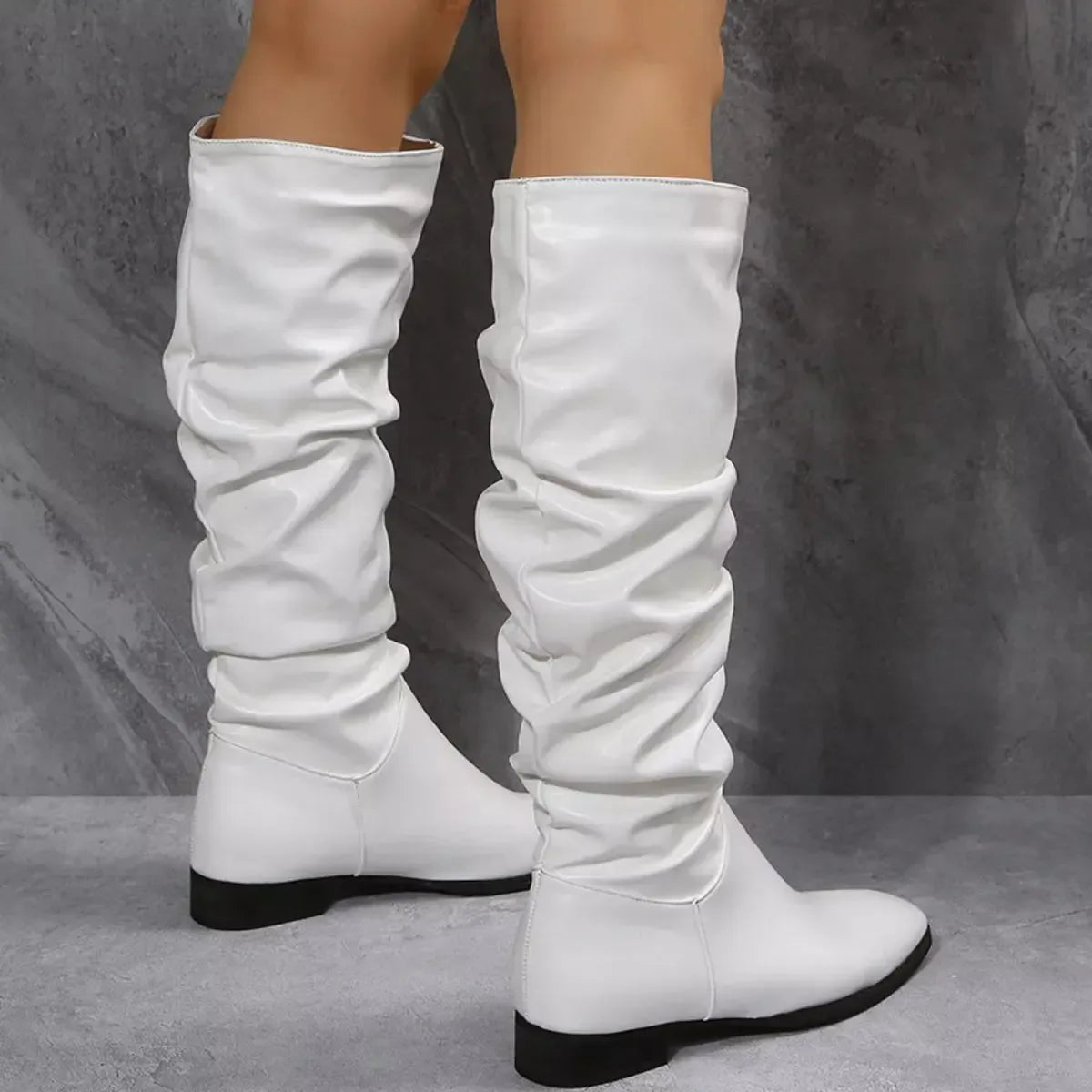 Slouchy Vegan Leather Block Heel Boots - Effortless Cool - Plush Fashion Hub