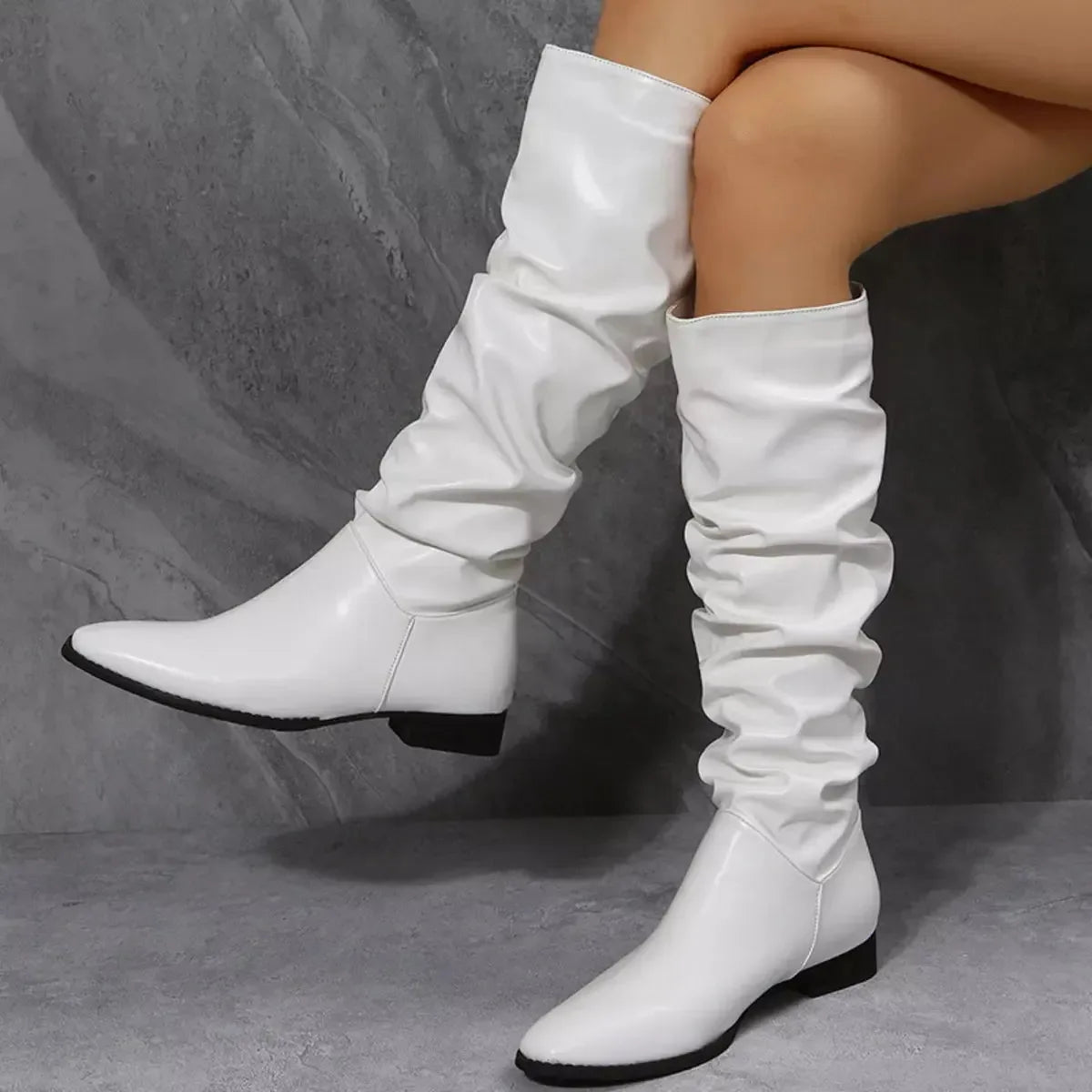 Slouchy Vegan Leather Block Heel Boots - Effortless Cool - Plush Fashion Hub