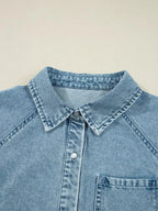 Casual denim mini dress with smocked cuffs, flared silhouette, button-down front, by Trendsi, featuring classic jean fabric and style
