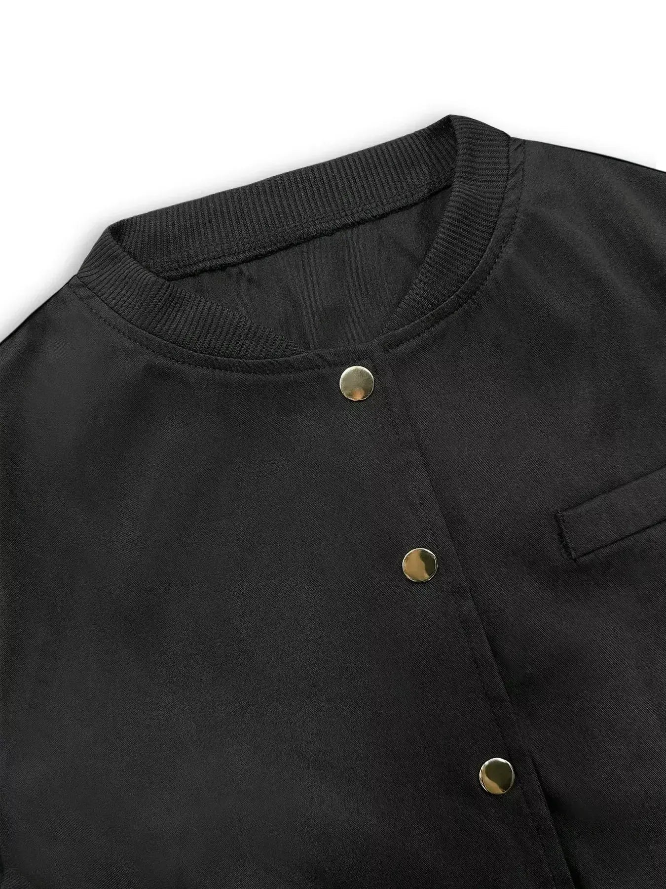 Women's lightweight cropped bomber jacket with snap buttons, casual outerwear by Trendsi, shown in a stylish, fitted silhouette.