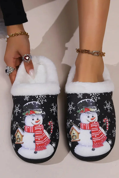 Snowman Round Toe Faux Fur Slippers - Plush Fashion Hub