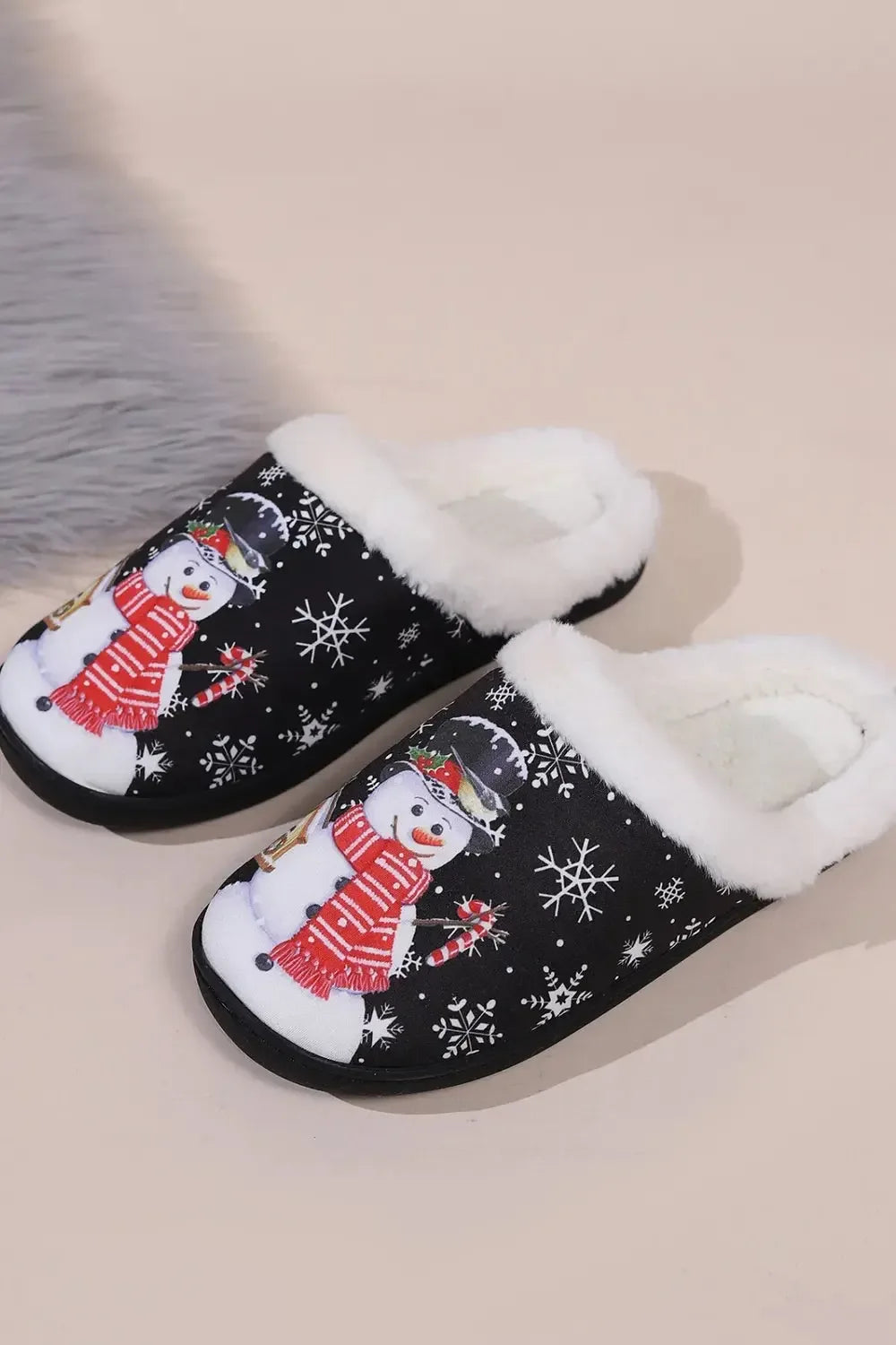 Snowman Round Toe Faux Fur Slippers - Plush Fashion Hub