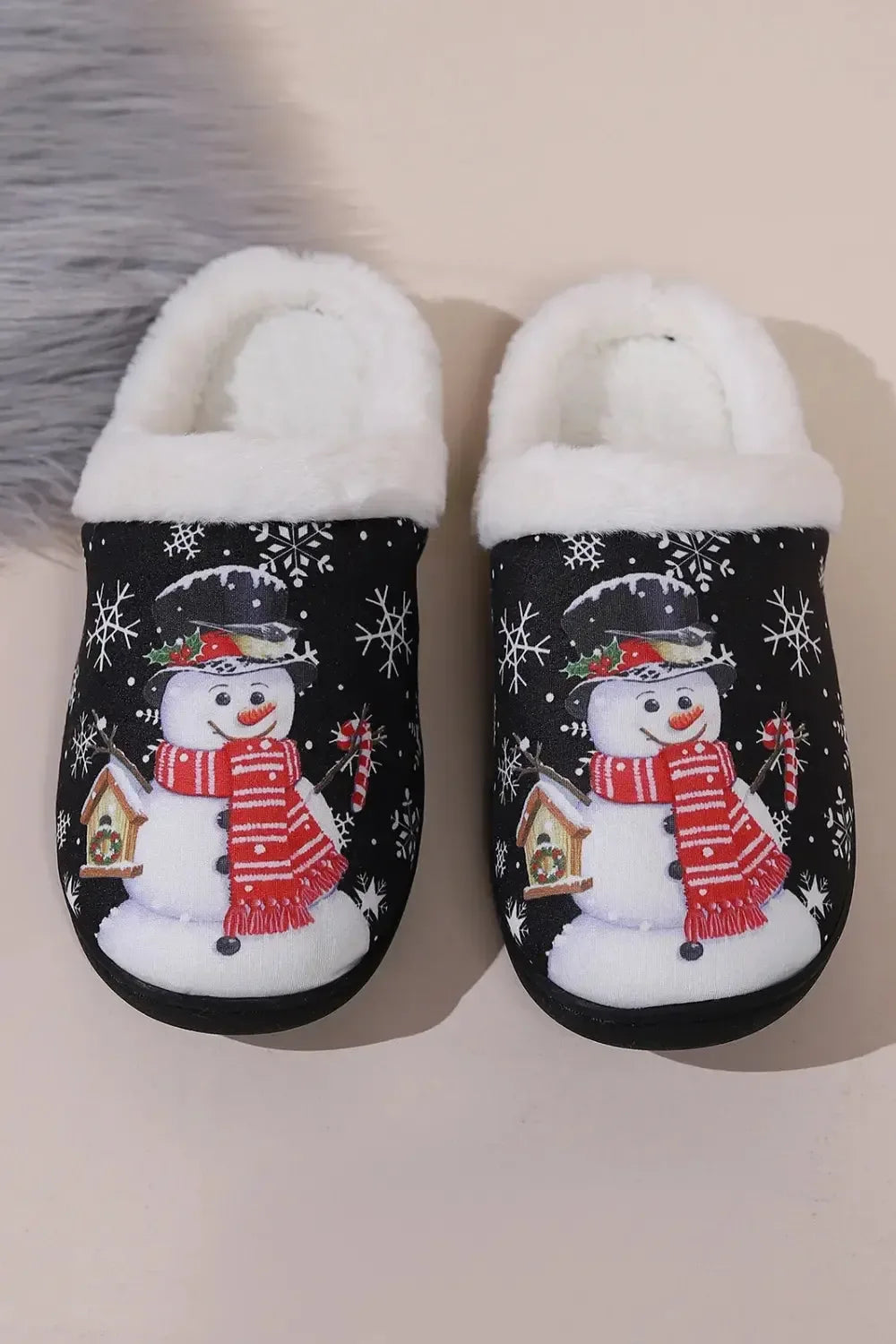 Snowman Round Toe Faux Fur Slippers - Plush Fashion Hub