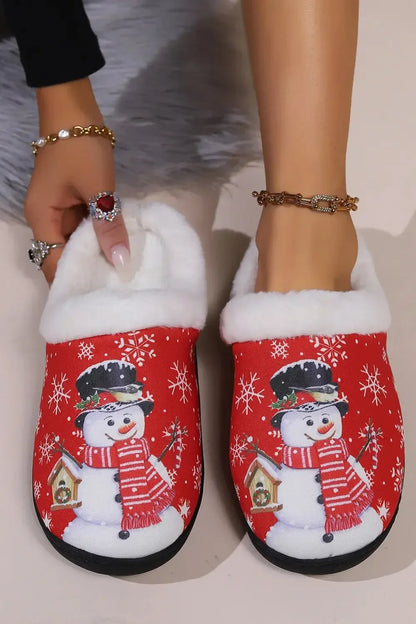 Snowman Round Toe Faux Fur Slippers - Plush Fashion Hub