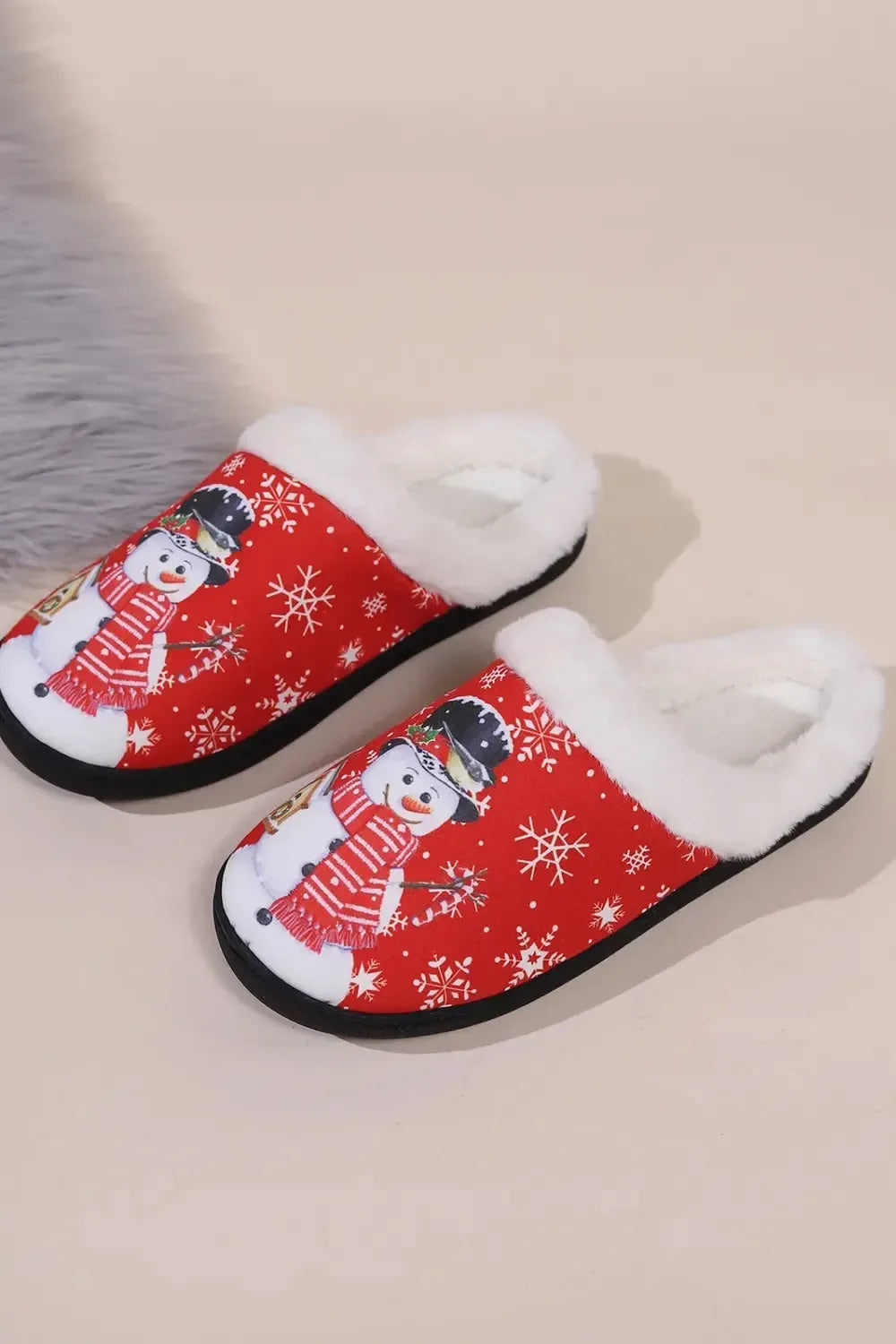 Snowman Round Toe Faux Fur Slippers - Plush Fashion Hub