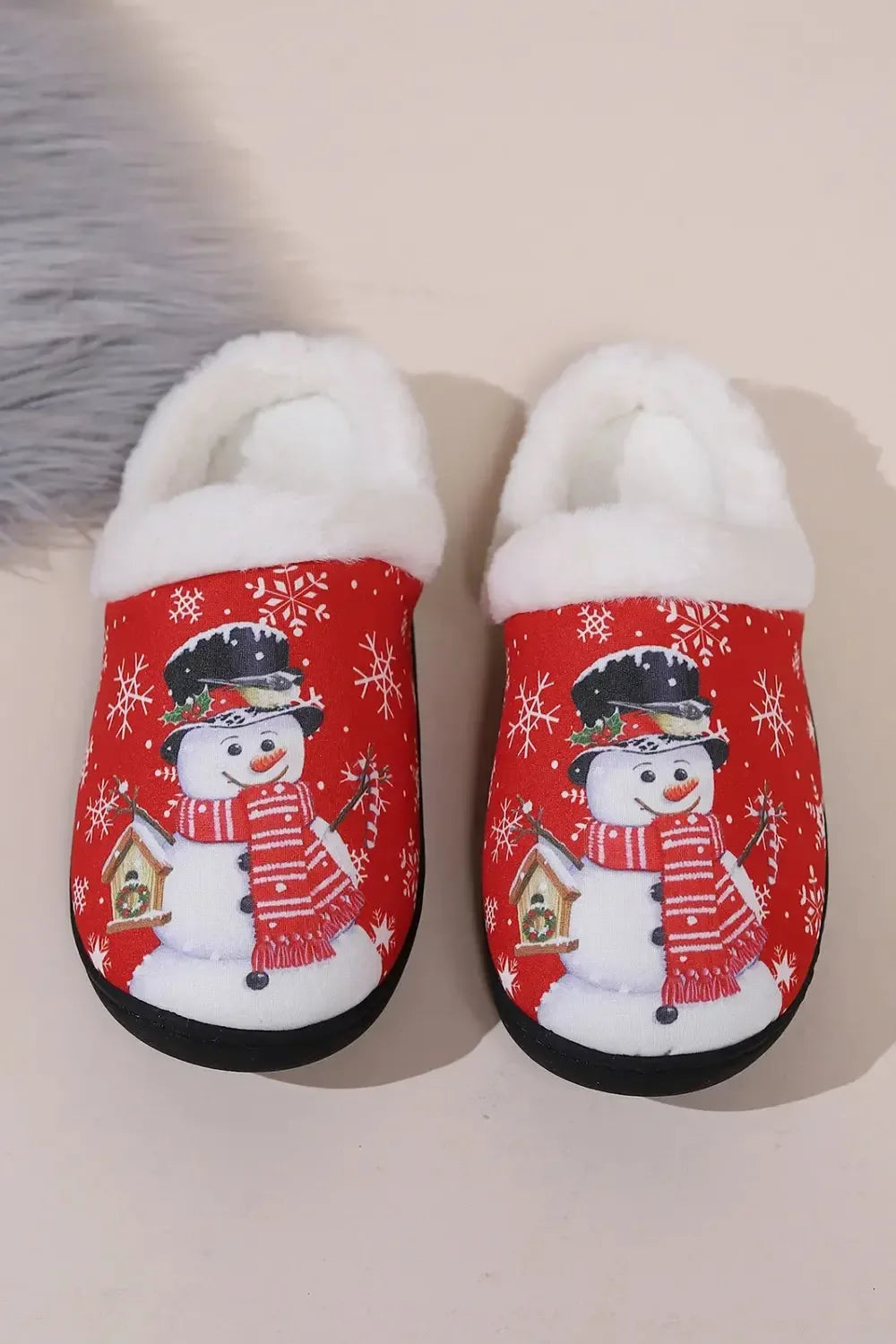 Snowman Round Toe Faux Fur Slippers - Plush Fashion Hub