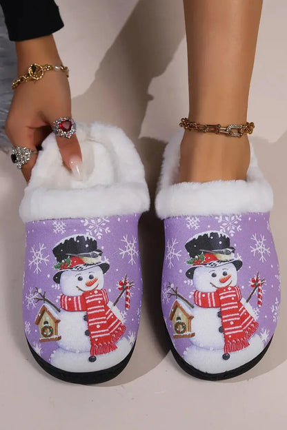 Snowman Round Toe Faux Fur Slippers - Plush Fashion Hub