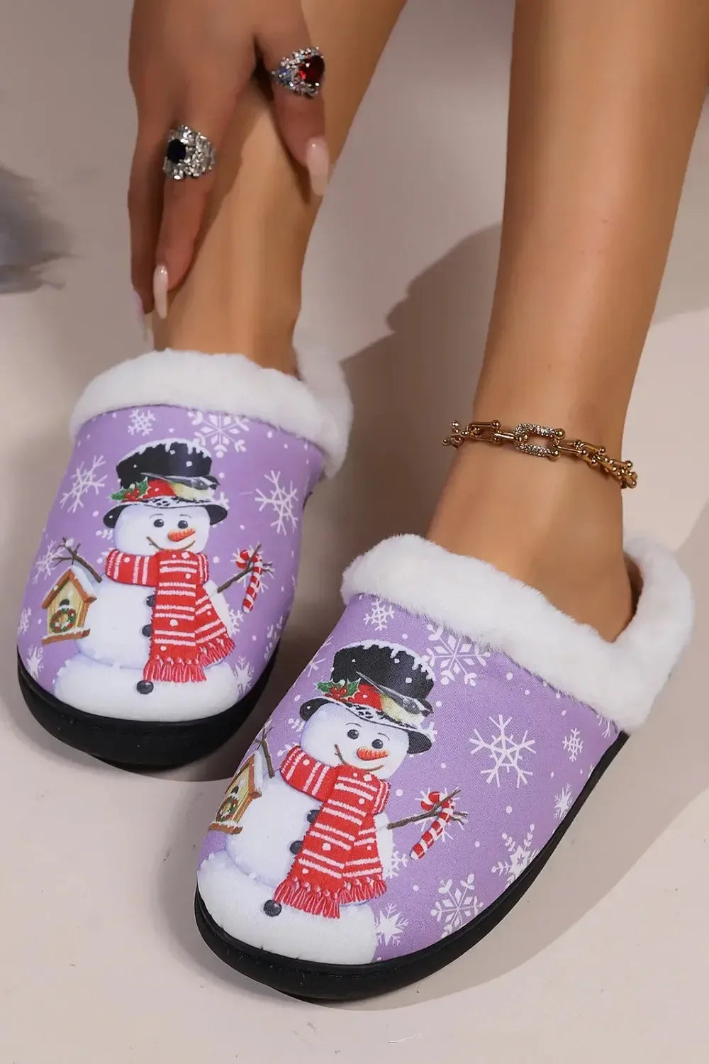 Snowman Round Toe Faux Fur Slippers - Plush Fashion Hub