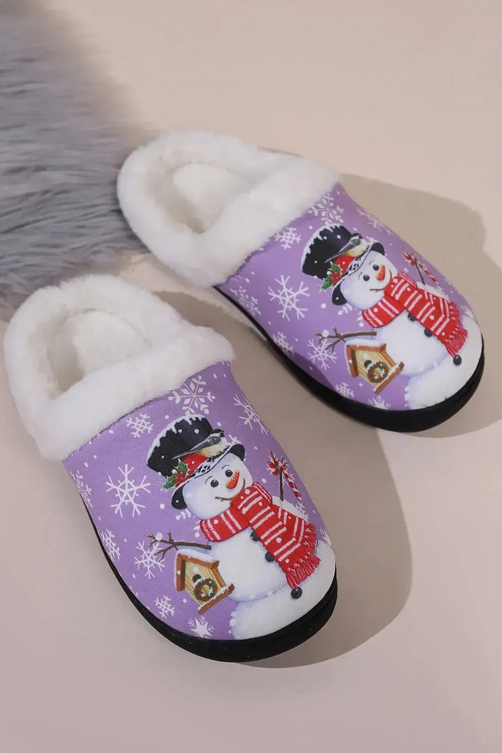 Snowman Round Toe Faux Fur Slippers - Plush Fashion Hub