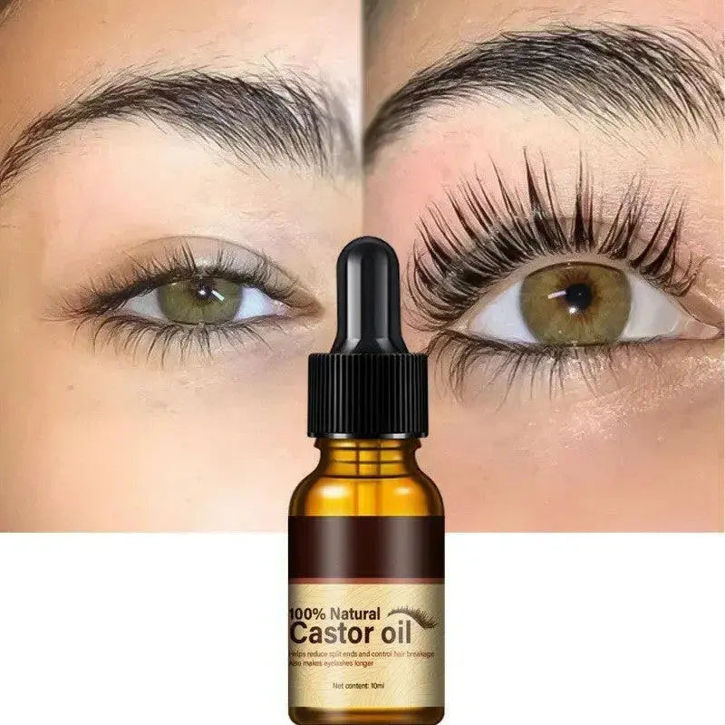Plush Fashion Hub nourishing eyebrow and eyelash growth oil showing a small glass bottle with dropper for hair root treatment.