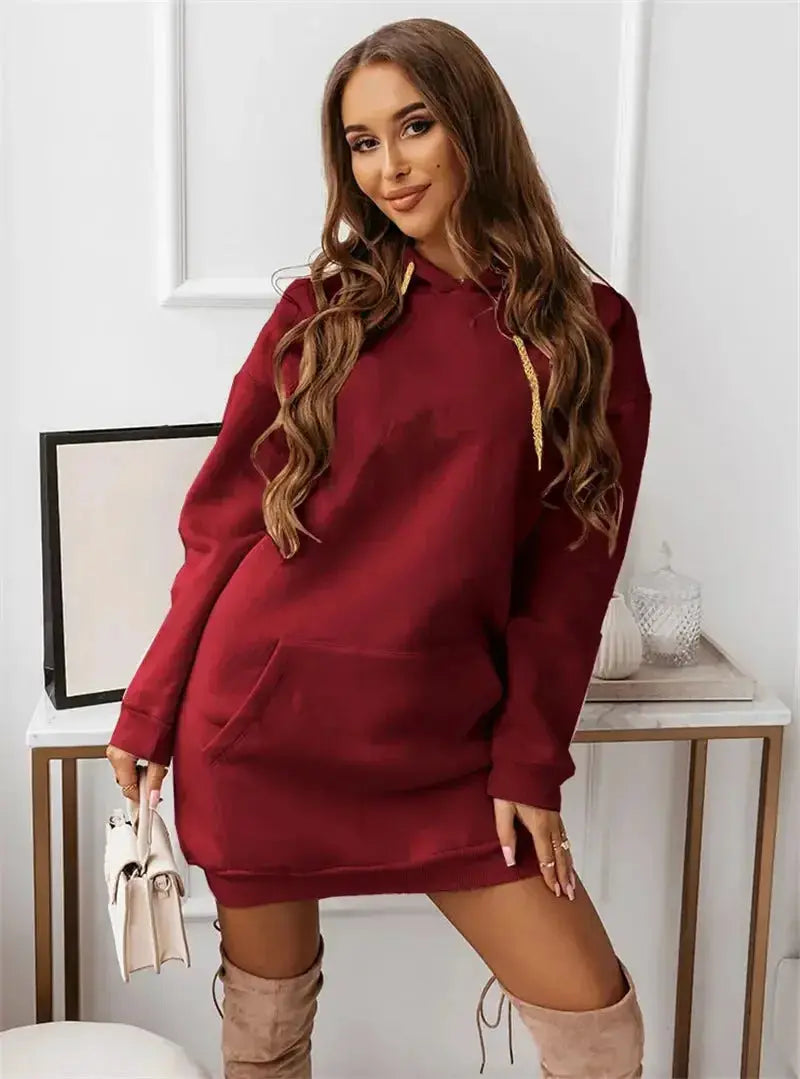 Lightweight women's solid color casual sports hoodie from Plush Fashion Hub, athletic pullover with a relaxed fit.