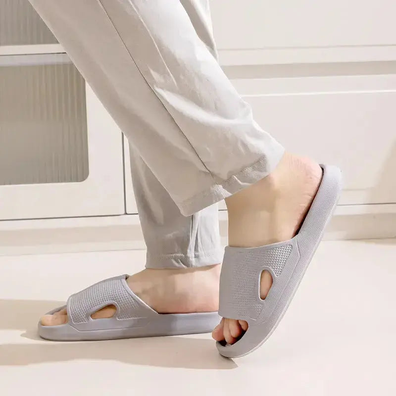 Plush Fashion Hub unisex thick sole EVA bathroom slippers with non-slip bottom, solid color indoor slides for home use