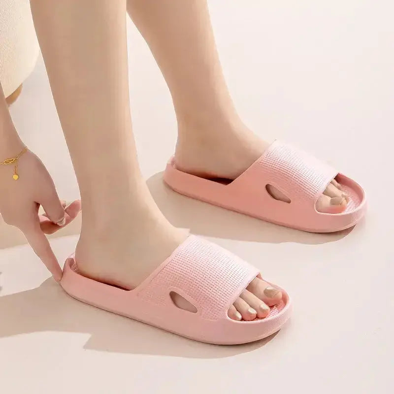 Unisex plush fashion hub thick sole non-slip EVA bathroom slippers in solid color, lightweight indoor slides for home use.