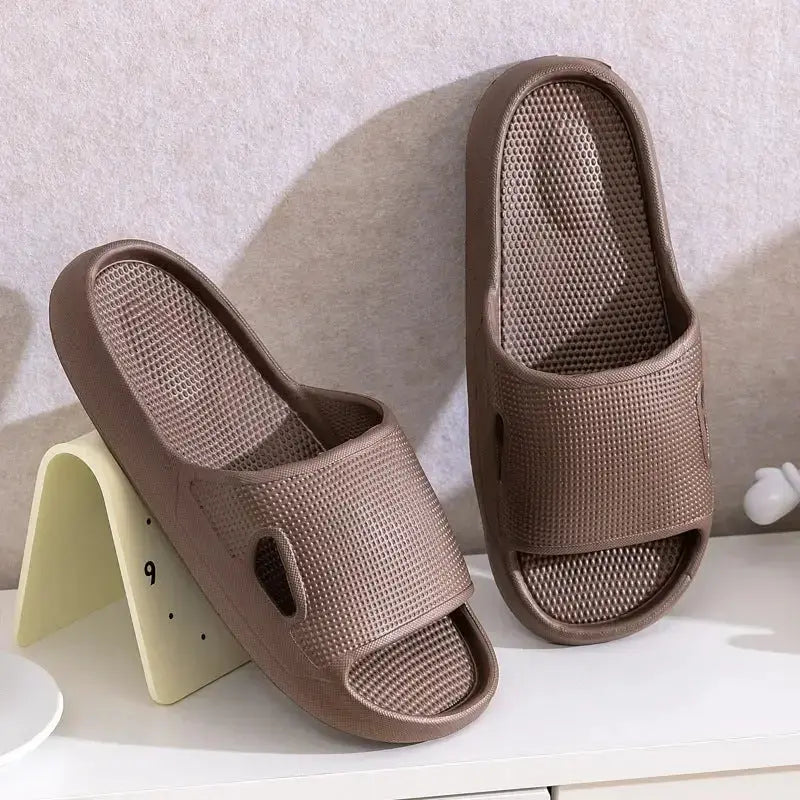 Plush Fashion Hub unisex bathroom slippers with thick soles, non-slip EVA material, solid color for indoor use.