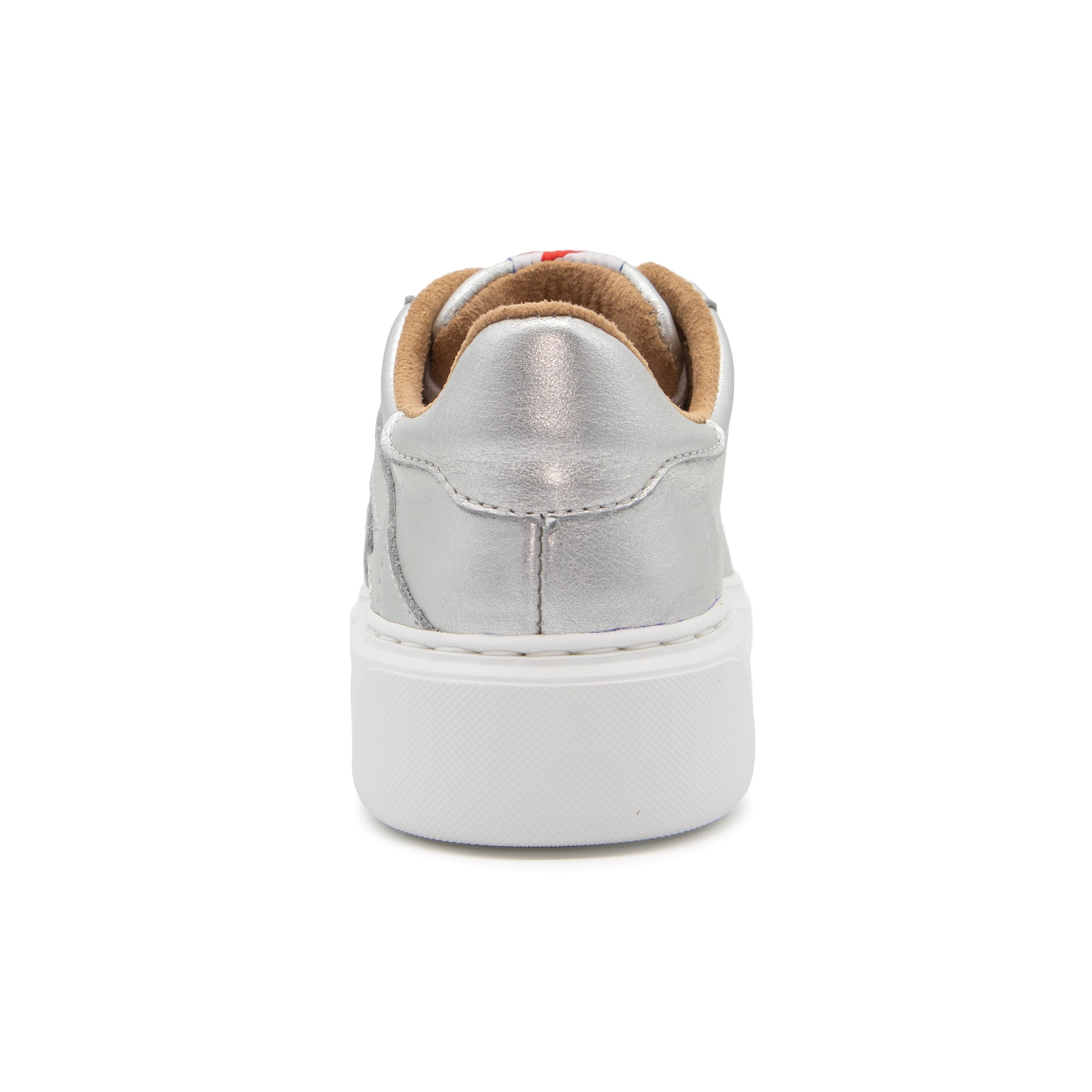 Women's BLKSWN Footwear 601 Solid metallic silver lowtop sneakers, back view showcasing sleek design and shiny finish.