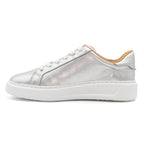 Silver metallic women's lowtop sneaker from BLKSWN Footwear with a solid design and low-profile style.
