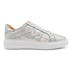 Women's BLKSWN Footwear 601 Solid metallic silver lowtop sneaker, right side view.