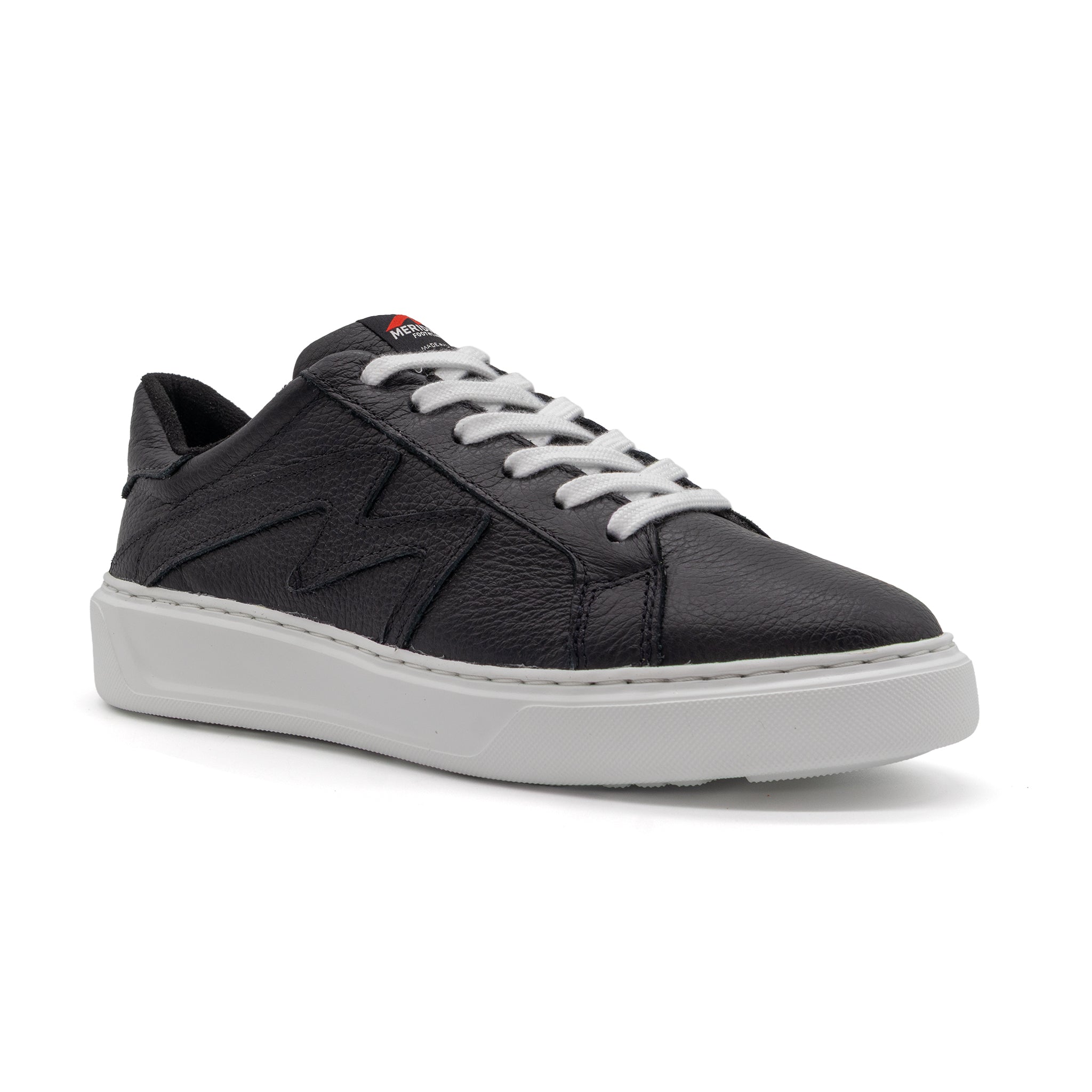 Black BLKSWN Footwear lowtop sneaker with solid black design, shown from an angled side view.