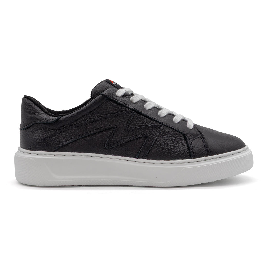 Black BLKSWN Footwear lowtop sneaker in solid black, displayed from the right side.
